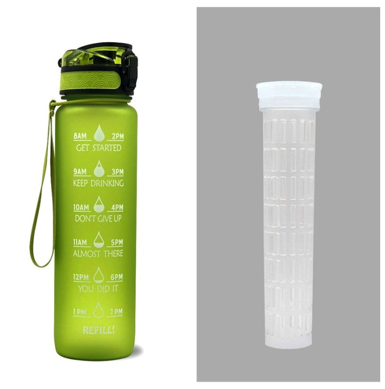 1L Tritan Water Bottle With Time Marker Bounce Cover Motivational Water Bottle Cycling Leakproof Cup For Sports Fitness Bottles $33.43 Dana Fashion Color: Green set capacity: 1L Dana's Kitchen Overview: 1. Unique Motivational Design: This high-quality dri