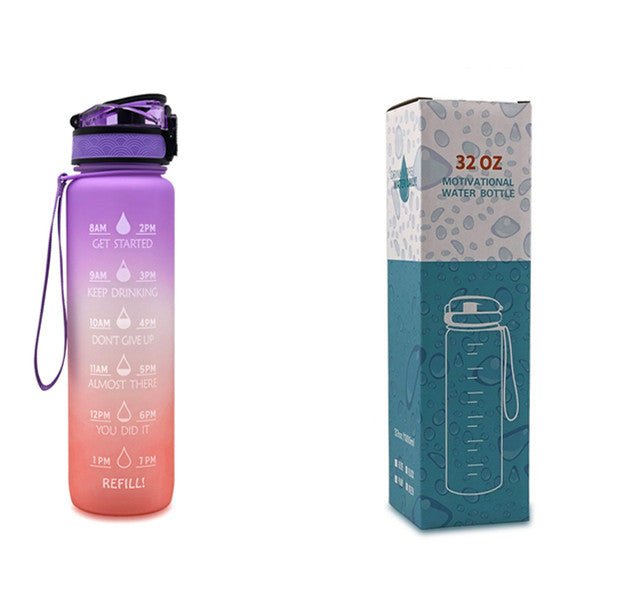 1L Tritan Water Bottle With Time Marker Bounce Cover Motivational Water Bottle Cycling Leakproof Cup For Sports Fitness Bottles $33.17 Dana Fashion Color: Purpleorange gradient with box capacity: 1L Dana's Kitchen Overview: 1. Unique Motivational Design: