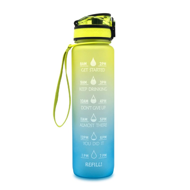 1L Tritan Water Bottle With Time Marker Bounce Cover Motivational Water Bottle Cycling Leakproof Cup For Sports Fitness Bottles $30.70 Dana Fashion Color: Yellow blue gradient capacity: 1L Dana's Kitchen Overview: 1. Unique Motivational Design: This high-