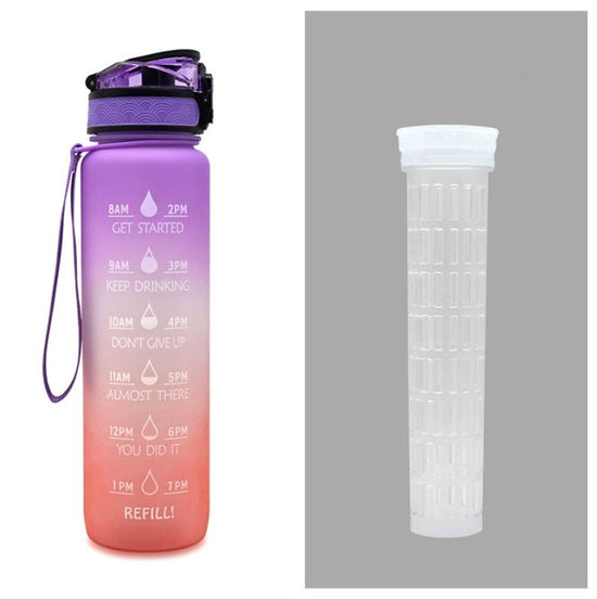 1L Tritan Water Bottle With Time Marker Bounce Cover Motivational Water Bottle Cycling Leakproof Cup For Sports Fitness Bottles $34.24 Dana Fashion Color: Purple orange gradient set capacity: 1L Dana's Kitchen Overview: 1. Unique Motivational Design: This