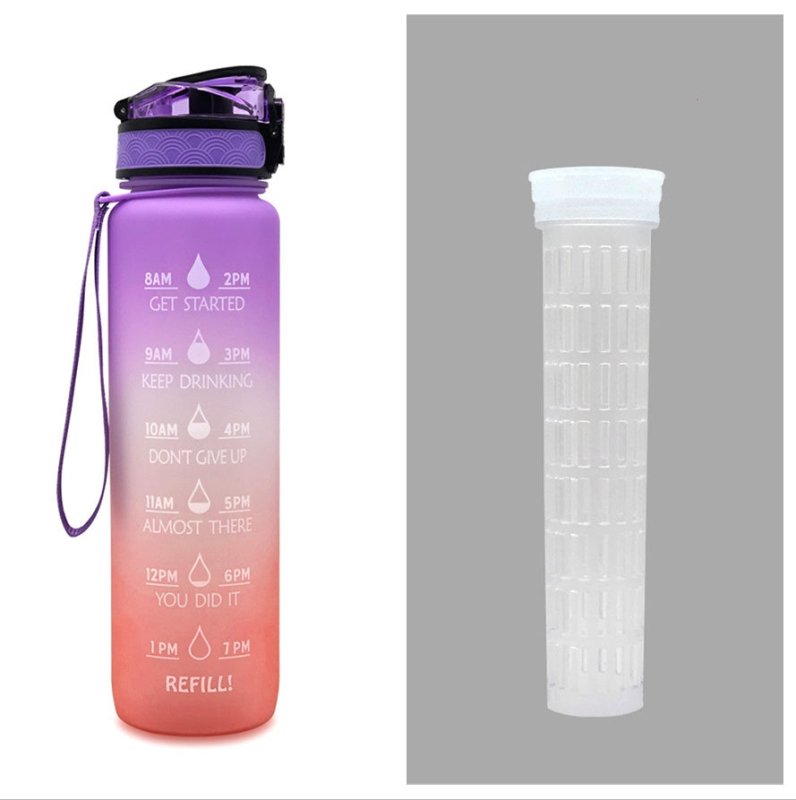1L Tritan Water Bottle With Time Marker Bounce Cover Motivational Water Bottle Cycling Leakproof Cup For Sports Fitness Bottles $34.24 Dana Fashion Color: Purple orange gradient set capacity: 1L Dana's Kitchen Overview: 1. Unique Motivational Design: This