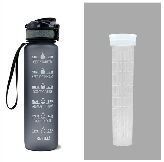 1L Tritan Water Bottle With Time Marker Bounce Cover Motivational Water Bottle Cycling Leakproof Cup For Sports Fitness Bottles $33.43 Dana Fashion Color: Grey set capacity: 1L Dana's Kitchen Overview: 1. Unique Motivational Design: This high-quality drin