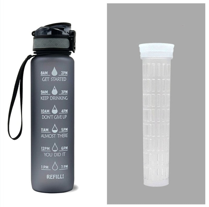 1L Tritan Water Bottle With Time Marker Bounce Cover Motivational Water Bottle Cycling Leakproof Cup For Sports Fitness Bottles $33.43 Dana Fashion Color: Grey set capacity: 1L Dana's Kitchen Overview: 1. Unique Motivational Design: This high-quality drin