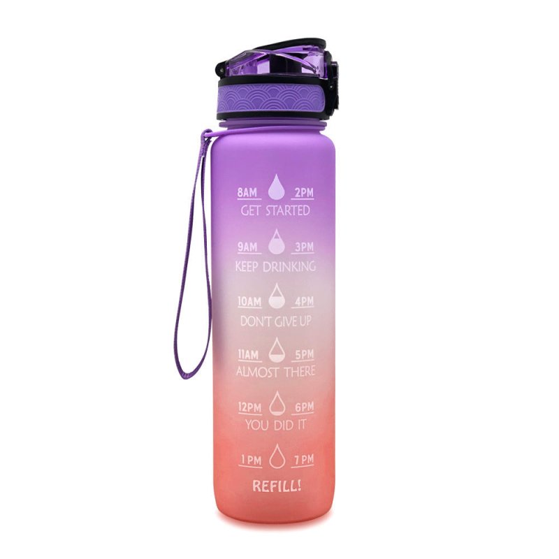 1L Tritan Water Bottle With Time Marker Bounce Cover Motivational Water Bottle Cycling Leakproof Cup For Sports Fitness Bottles $30.70 Dana Fashion Color: Purple orange gradient capacity: 1L Dana's Kitchen Overview: 1. Unique Motivational Design: This hig