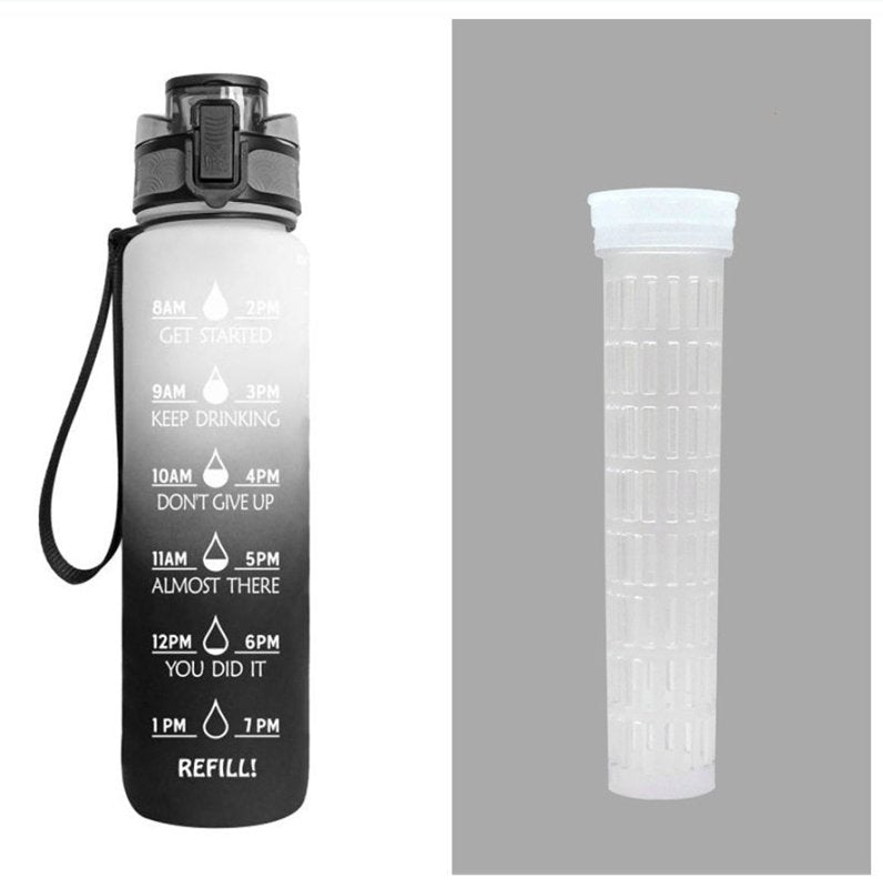 1L Tritan Water Bottle With Time Marker Bounce Cover Motivational Water Bottle Cycling Leakproof Cup For Sports Fitness Bottles $34.24 Dana Fashion Color: White gray gradient set capacity: 1L Dana's Kitchen Overview: 1. Unique Motivational Design: This hi