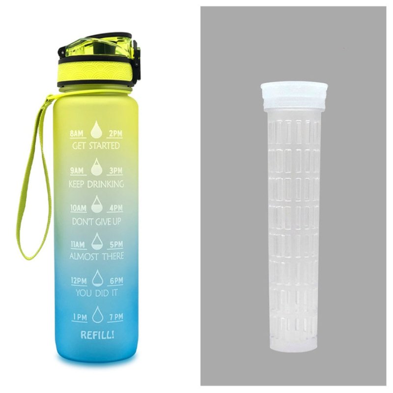 1L Tritan Water Bottle With Time Marker Bounce Cover Motivational Water Bottle Cycling Leakproof Cup For Sports Fitness Bottles $34.24 Dana Fashion Color: Yellow blue gradient set capacity: 1L Dana's Kitchen Overview: 1. Unique Motivational Design: This h