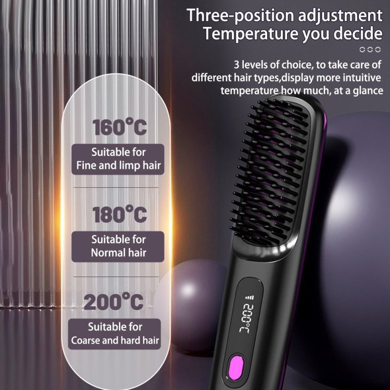 2 In 1 Straight Hair Comb Wireless Hair Straightener Brush Hair Fast Heating Portable Hot Curler USB Charging $59.99 Dana Fashion Color: LCD Black English Beauty Tools Overview: Great Convenience: Experience the freedom to style your hair anywhere, anytim