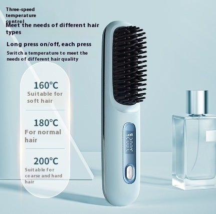 2 In 1 Straight Hair Comb Wireless Hair Straightener Brush Hair Fast Heating Portable Hot Curler USB Charging $59.99 Dana Fashion Color: LCD Blue English Beauty Tools Overview: Great Convenience: Experience the freedom to style your hair anywhere, anytime