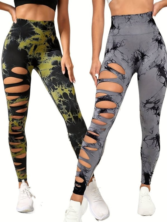 2 Pack Hollow Sexy High Elastic Women's Tie Dye Cutout Tights High Waist Workout Yoga Leggings, Scrunch Butt Lifting Elastic Pants, Tummy Control Butt Lifting Workout Yoga Athletic Pants $168.98 Dana Fashion Color: 2PACK14 Size: L Women's clothing Butt li