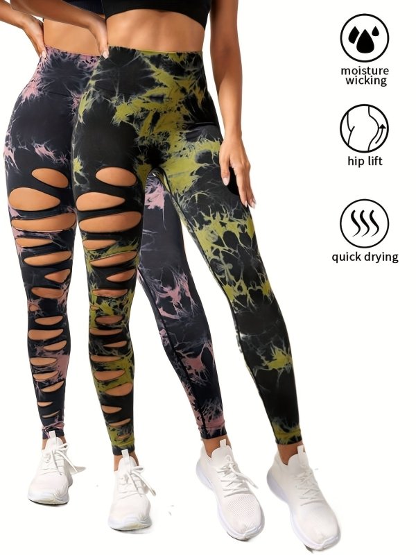 2 Pack Hollow Sexy High Elastic Women's Tie Dye Cutout Tights High Waist Workout Yoga Leggings, Scrunch Butt Lifting Elastic Pants, Tummy Control Butt Lifting Workout Yoga Athletic Pants $168.98 Dana Fashion Color: 2PACK17 Size: L Women's clothing Butt li