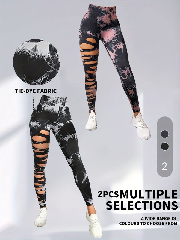 2 Pack Hollow Sexy High Elastic Women's Tie Dye Cutout Tights High Waist Workout Yoga Leggings, Scrunch Butt Lifting Elastic Pants, Tummy Control Butt Lifting Workout Yoga Athletic Pants $168.98 Dana Fashion Color: 2PACK1 Size: L Women's clothing Butt lif