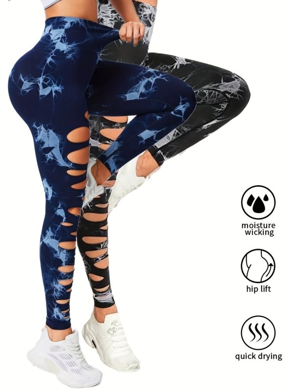 2 Pack Hollow Sexy High Elastic Women's Tie Dye Cutout Tights High Waist Workout Yoga Leggings, Scrunch Butt Lifting Elastic Pants, Tummy Control Butt Lifting Workout Yoga Athletic Pants $168.98 Dana Fashion Color: 2PACK8 Size: L Women's clothing Butt lif