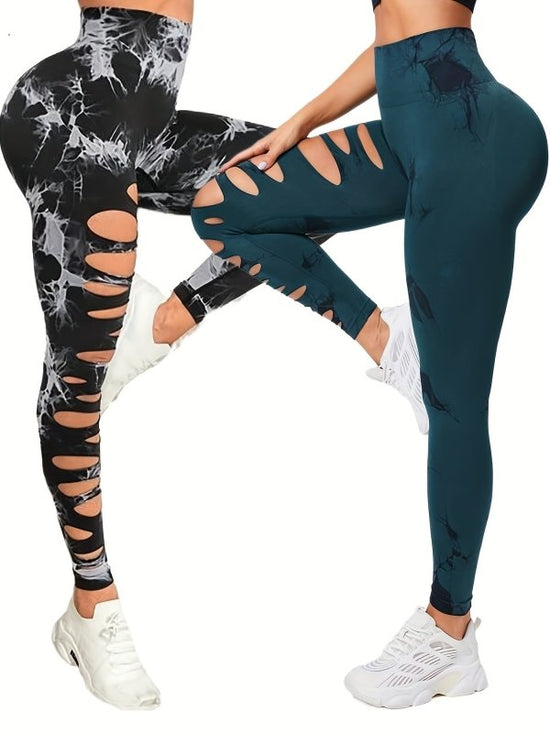 2 Pack Hollow Sexy High Elastic Women's Tie Dye Cutout Tights High Waist Workout Yoga Leggings, Scrunch Butt Lifting Elastic Pants, Tummy Control Butt Lifting Workout Yoga Athletic Pants $168.98 Dana Fashion Color: 2PACK12 Size: L Women's clothing Butt li