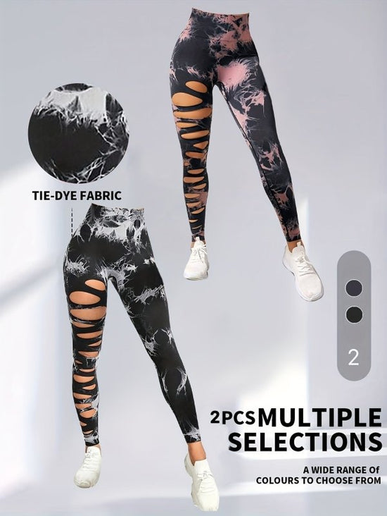 2 Pack Hollow Sexy High Elastic Women's Tie Dye Cutout Tights High Waist Workout Yoga Leggings, Scrunch Butt Lifting Elastic Pants, Tummy Control Butt Lifting Workout Yoga Athletic Pants $168.98 Dana Fashion Color: 2PACK1 Size: L Women's clothing Butt lif