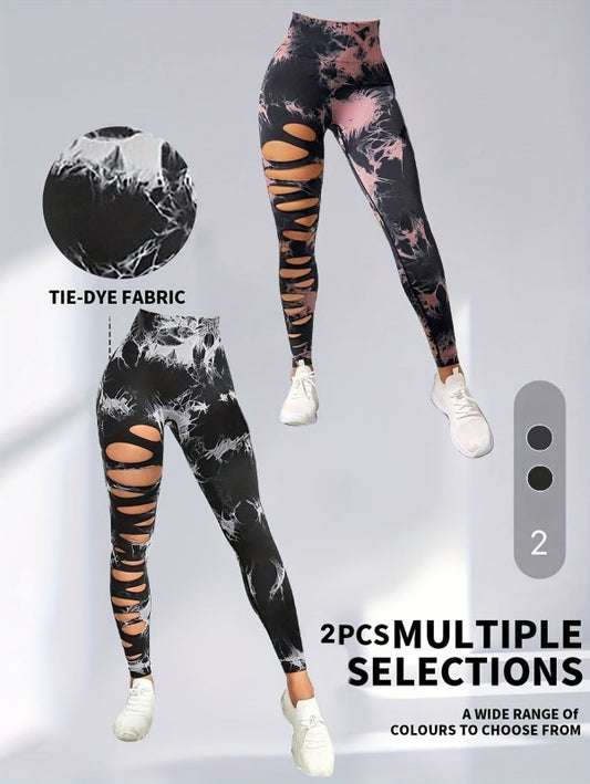 2 Pack Hollow Sexy High Elastic Women's Tie Dye Cutout Tights High Waist Workout Yoga Leggings, Scrunch Butt Lifting Elastic Pants, Tummy Control Butt Lifting Workout Yoga Athletic Pants $168.98 Dana Fashion Color: 2PACK1 Size: L Women's clothing Butt lif