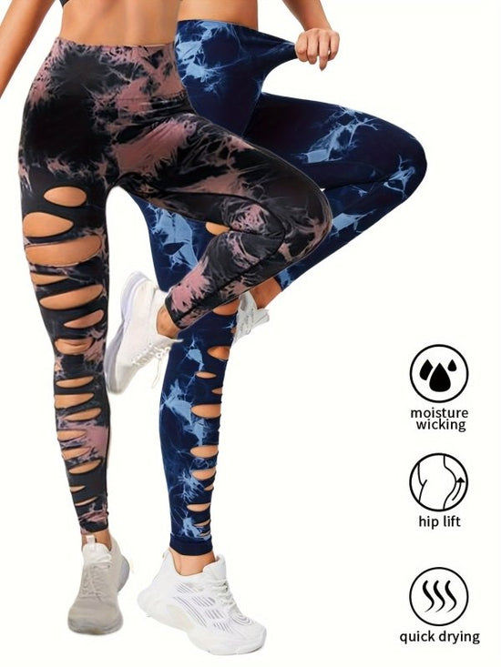 2 Pack Hollow Sexy High Elastic Women's Tie Dye Cutout Tights High Waist Workout Yoga Leggings, Scrunch Butt Lifting Elastic Pants, Tummy Control Butt Lifting Workout Yoga Athletic Pants $168.98 Dana Fashion Color: 2PACK10 Size: L Women's clothing Butt li