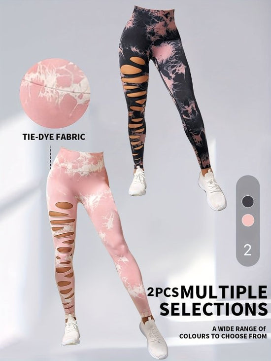 2 Pack Hollow Sexy High Elastic Women's Tie Dye Cutout Tights High Waist Workout Yoga Leggings, Scrunch Butt Lifting Elastic Pants, Tummy Control Butt Lifting Workout Yoga Athletic Pants $168.98 Dana Fashion Color: 2PACK3 Size: L Women's clothing Butt lif