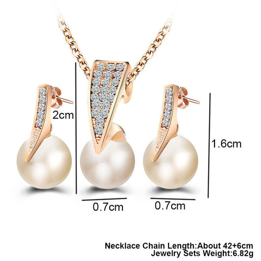 2-piece faux pearl necklace set $19.50 Dana Fashion Color: Picture color Women's Accessories Material: diamond inlaid Crystal Pearl Set combination: Earrings + necklaces Inlay material: imitation pearl Perimeter: 21cm-50cm Chain style: water wave chain Ex