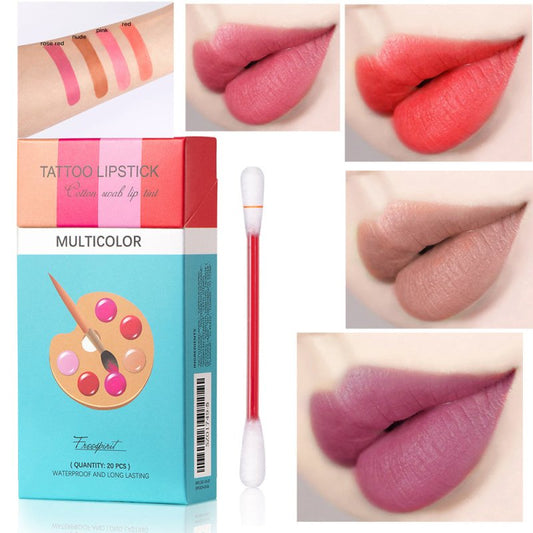 20 Pcs Set Cotton Swab Lipsticks For Outdoor Portable Lipsticks Cosmetics Waterproof Case Lasting Long Cigarette Liquid Lipstick $19.00 Dana Fashion Color: Fourcolor mixed color outfit makeup Overview: 1. The makeup is full of color, lasting moisture, not