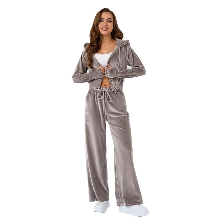 Women's European And American Fashion Casual Solid Color Zipper Cardigan Trousers Suit