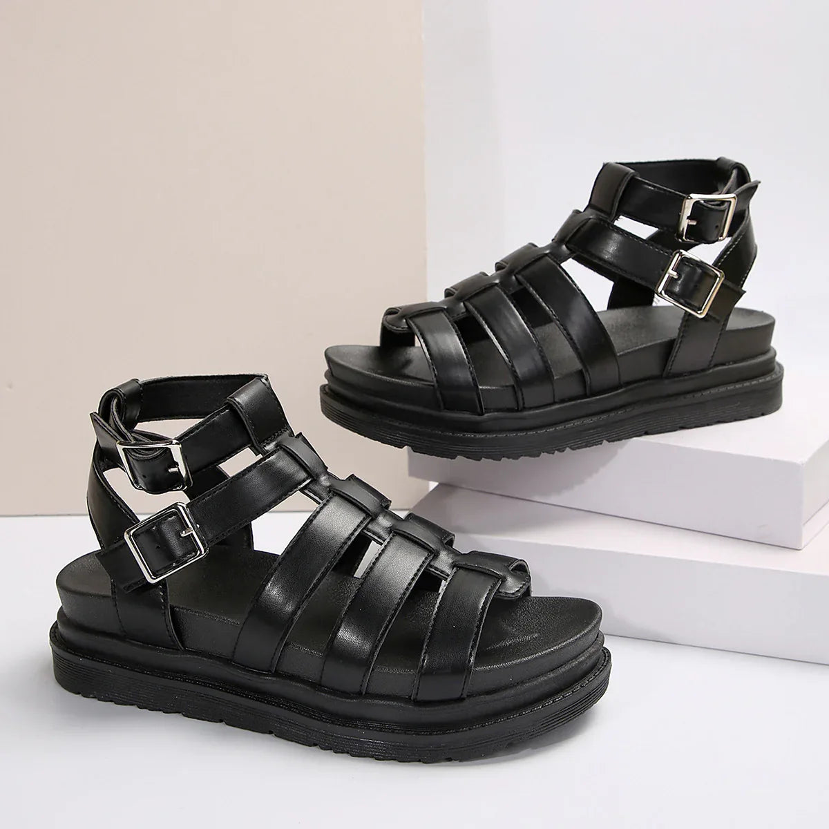 Hollow-out Belt Buckle Platform Pig Cage Sandals Women's Foreign Trade Roman Shoes - DanaFashionstore