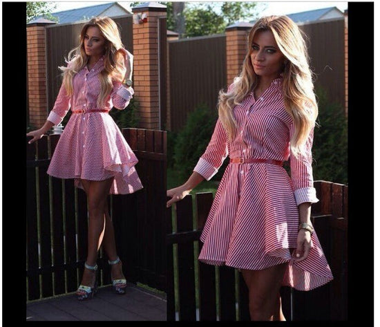 2021ebay fast selling sexy female long sleeved dress cocktail casual Mini Dress $35.50 Dana Fashion Color: Red stripes Size: L Women's clothing 1