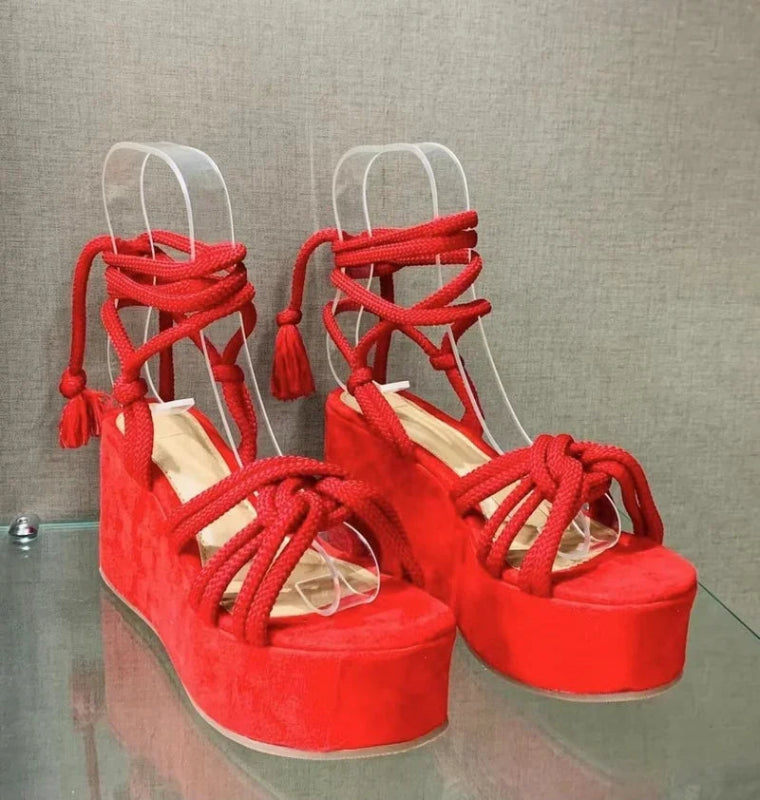 2024 Summer New Platform Wedge Sandals for Women Fashion Round $26.99 Dana Fashion Color: Red Shoe Size: 42 Heel Height: High (5cm-8cm) With Platforms: Yes Platform Height: 3-5cm Sandal Type: basic Occasion: Casual Upper Material: PU Outsole Material: RUB
