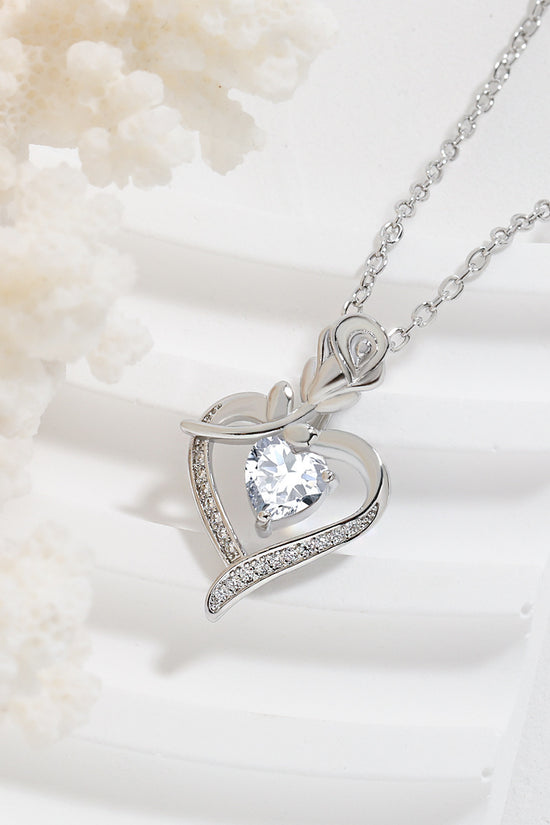 Rose Heart-shaped Necklace With Rhinestones Fashion Everlasting Flower Love Necklace For Women Valentine's Day Gift