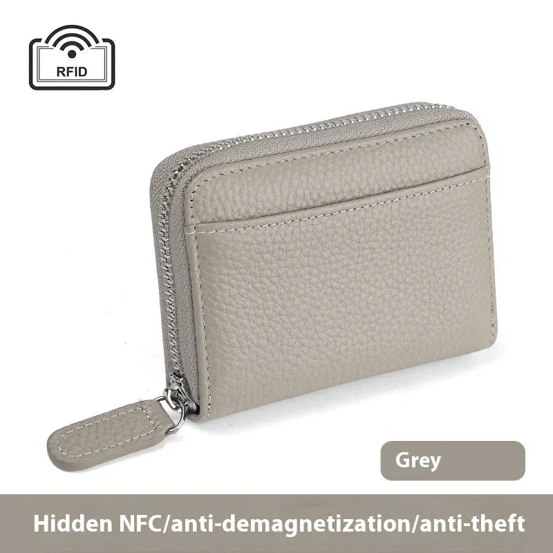 2024 RFID Genuine Leather Card Wallet Men Women Purse With Coin Pocket Zipper Credit Card Holder Small Wallets Bags - DanaFashionstore