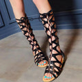 Rome size code cool boots flat cross straps boots high tube hollow strap - DanaFashionstore
