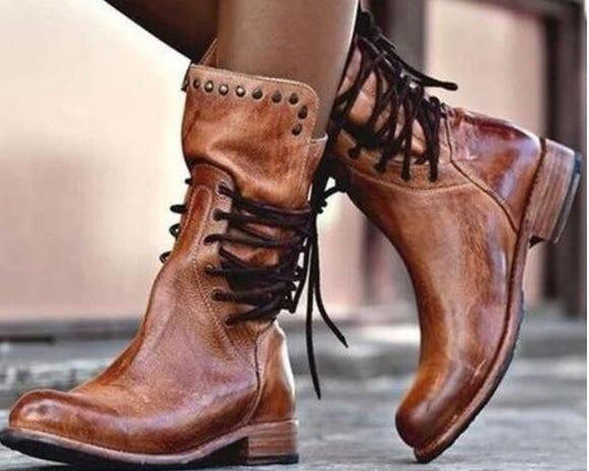 Studded low heel rider boots