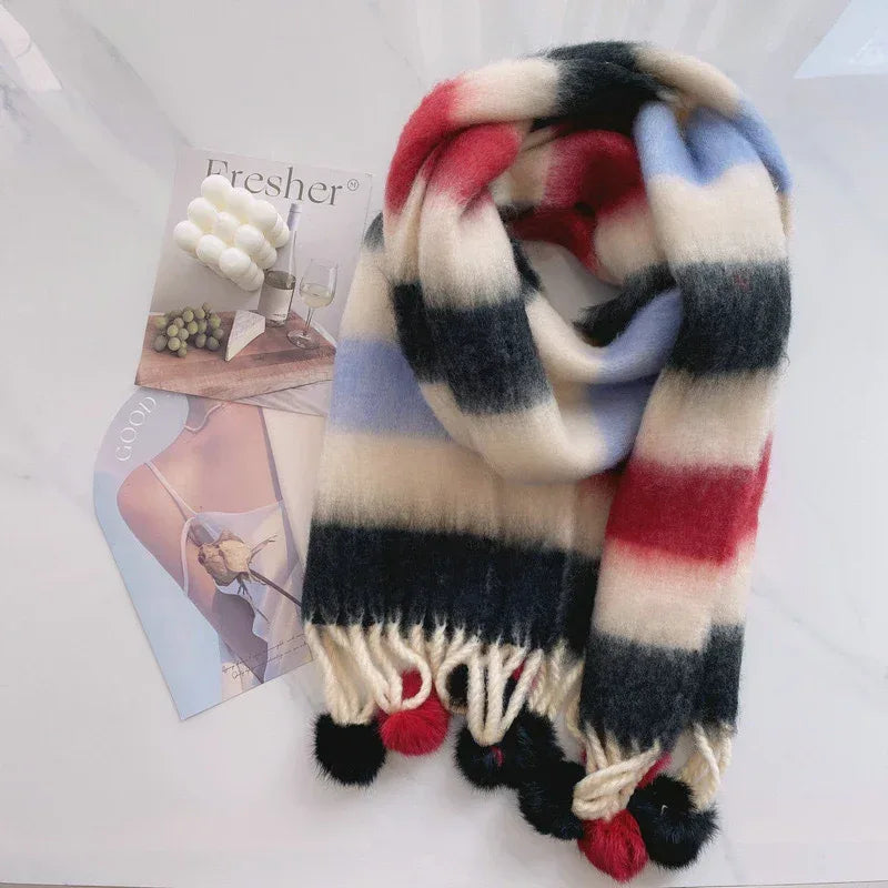 Rainbow Dopamine Mohair Tassel Scarf - DanaFashionstore