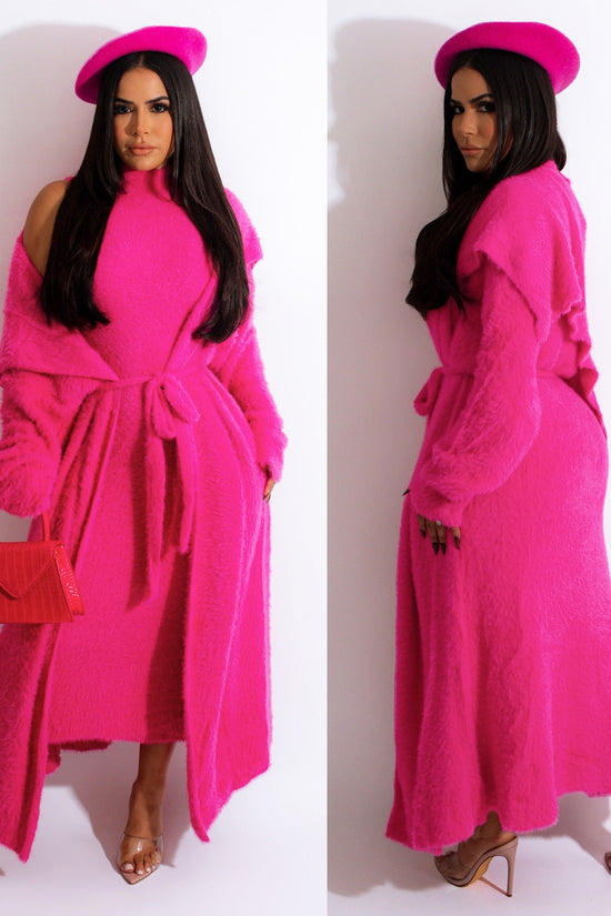 Autumn And Winter Elegant Dress Long Cardigan Velvet Two-piece Suit