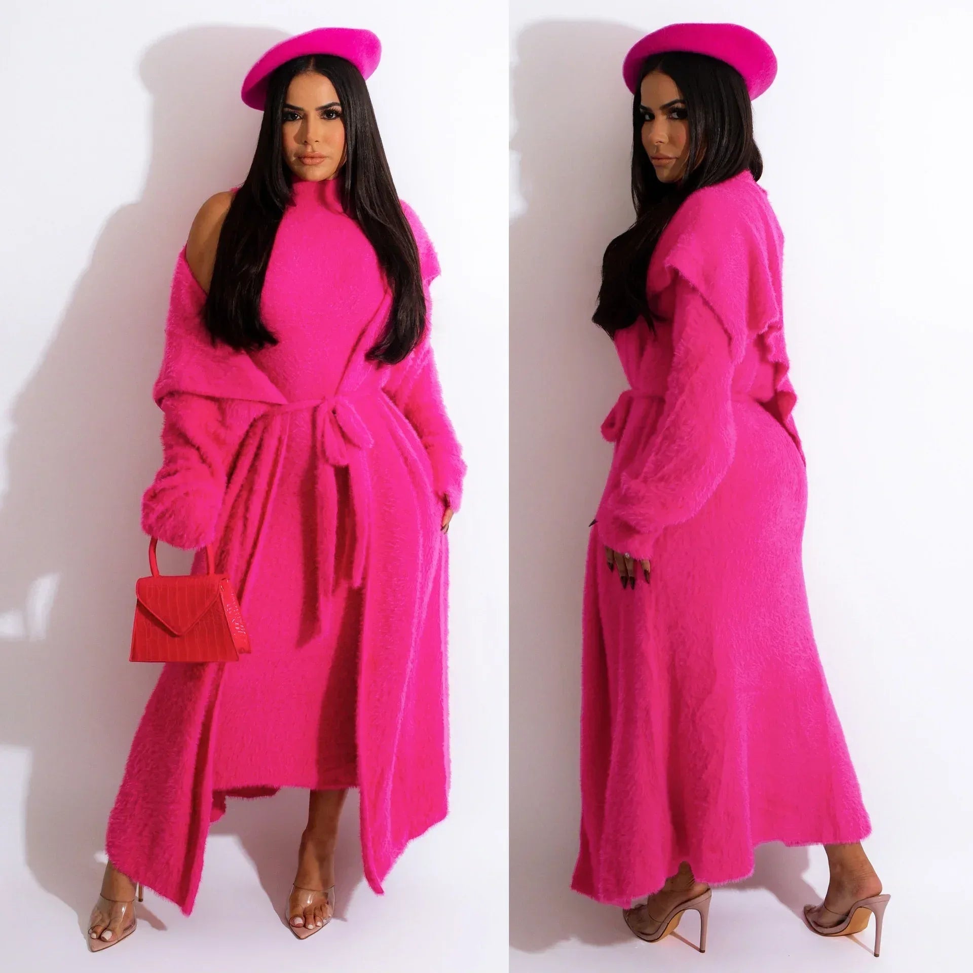 Autumn And Winter Elegant Dress Long Cardigan Velvet Two-piece Suit - DanaFashionstore