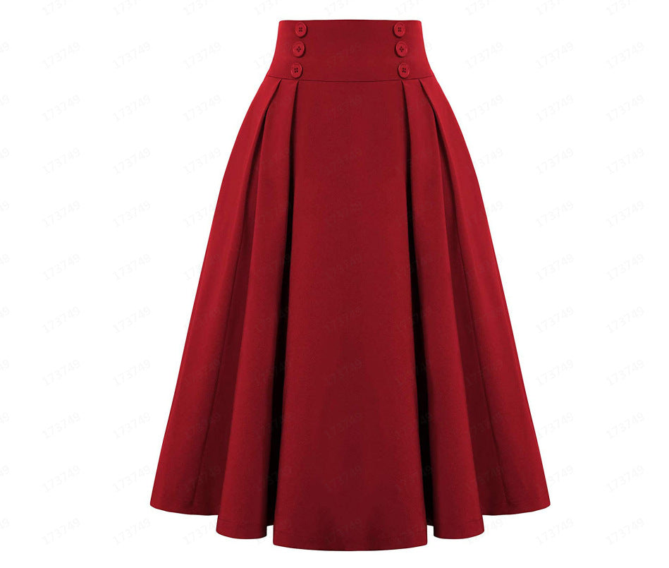 Women's Fashion Casual Skirt With Pockets Retro High Waist Pleated