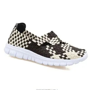 Lightweight flat shoes explosion models wishy elastic band hand-woven shoes women's single shoes large size flat bottom mother shoes factory straight - DanaFashionstore