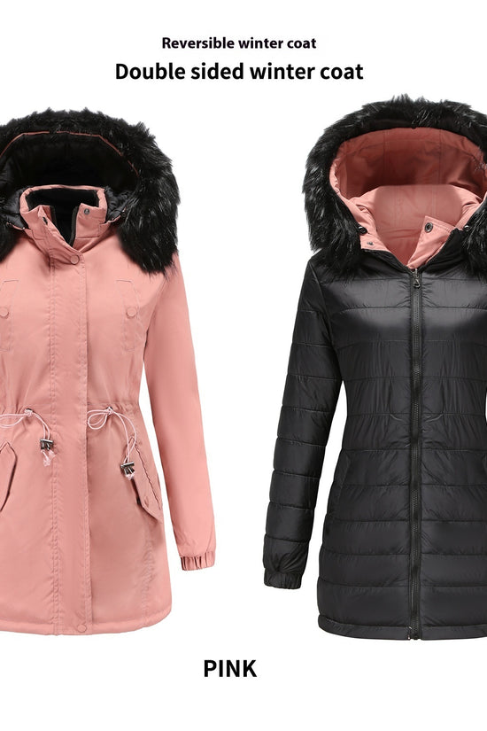 Double-sided Detachable Fur Collar Hat Quilted Parka