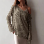European And American Long Sleeve Hollow Loose Pullover Sequined Top Women's Clothing - DanaFashionstore