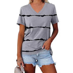 Casual Top Fashion Trend Stripes Short Sleeve Women V-neck - DanaFashionstore
