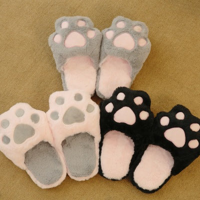 Imitation rabbit fur and cat's paw slippers