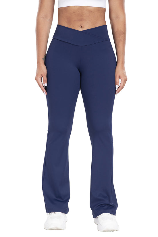 Cross Waist Side Pocket Leisure Sports Bell-bottom Pants Slim Fit Yoga Pants Women