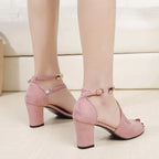 High-heeled suede sandals with buckled chunks with fish mouth sandals - DanaFashionstore