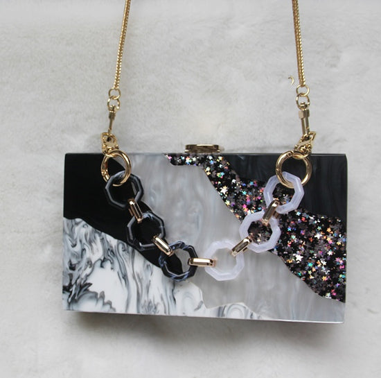 Acrylic hand dinner dress bag Luxury Marble Phone Clutch - Dana Fashion