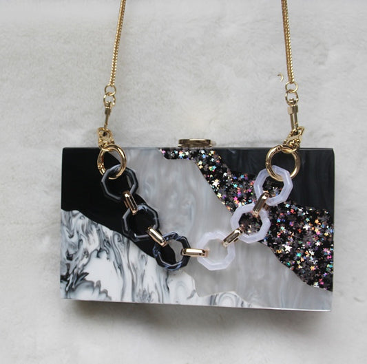 Acrylic hand dinner dress bag Luxury Marble Phone Clutch - Dana Fashion