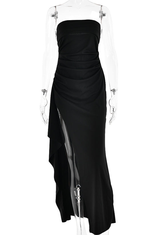Strapless Split Long Dress Summer Fashion Pleated Bridesmaid Dress For Womens Party Wedding Clothing