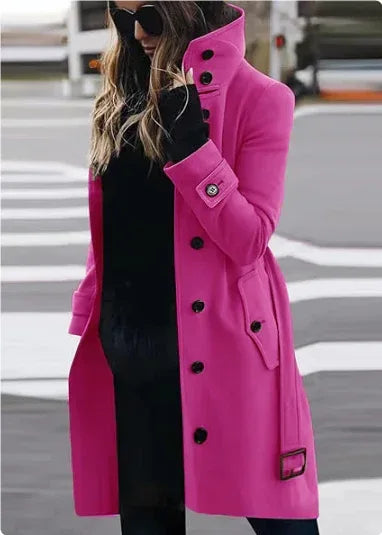 Autumn Winter New Woolen Coat Women's Slim Fit Cardigan Large Coat Women Long Sleeve Single Breasted Stand Collar Woolen Coat - DanaFashionstore