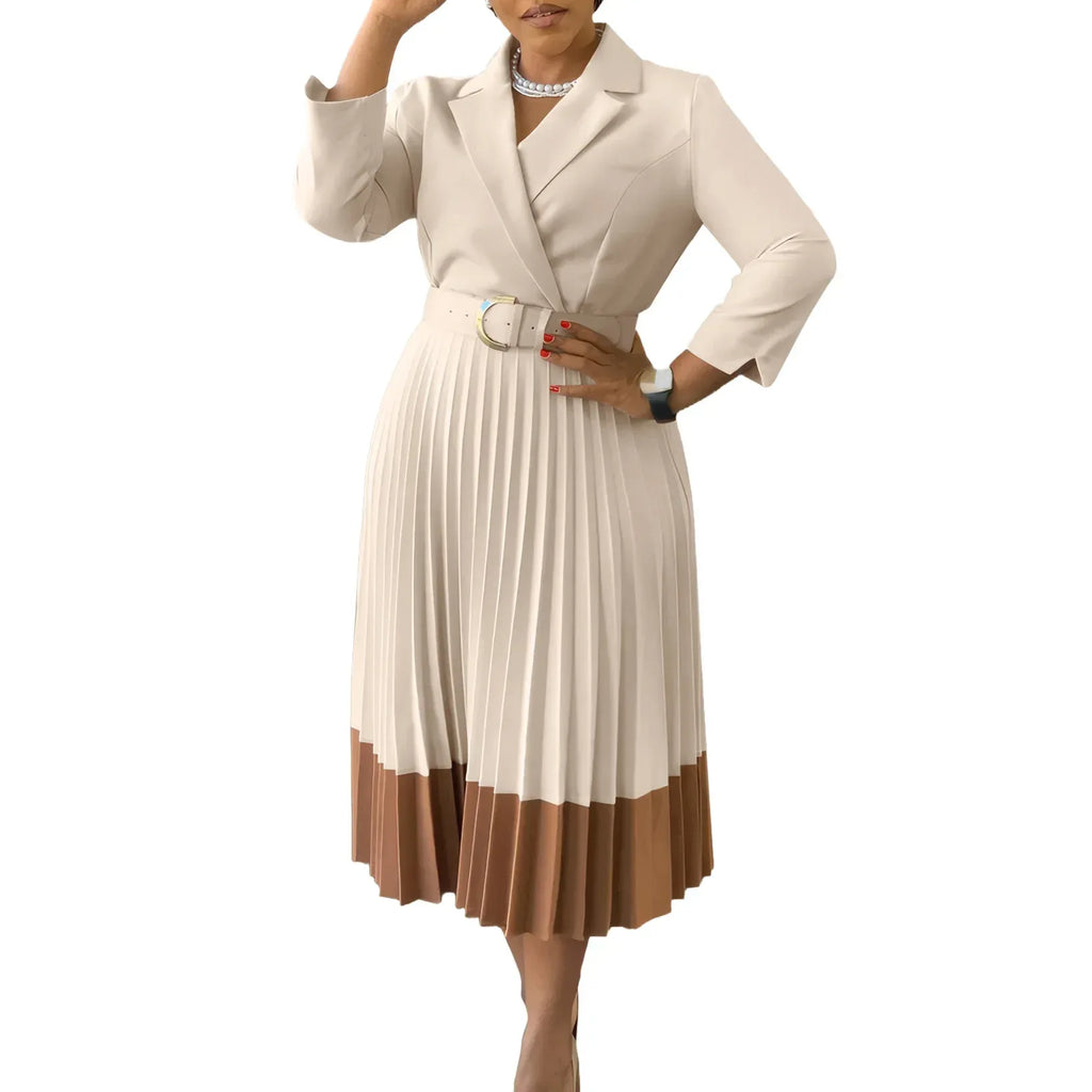 Suit Collar Fashion Elegant Pleated African Dress - DanaFashionstore