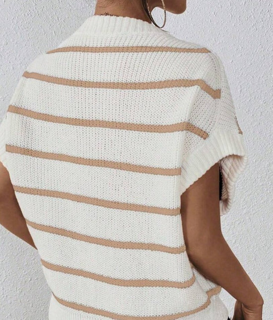 Striped Pattern Batwing Sleeve Knit Top