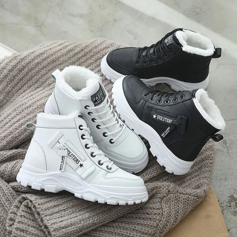 Fleece Lace-up Boots Winter Warm Short Plush High-top Shoes - DanaFashionstore