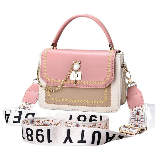 Wide Shoulder Strap Embroidery Thread Contrast Color Large Capacity Shoulder Bag - Dana Fashion